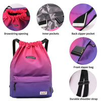 Waterproof Drawstring Gym Backpack - Women's Training Bag with Shoe Storage