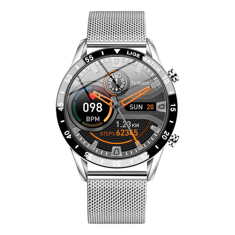 Luxury Steel Band Smart Watch - Men's Bluetooth Fitness Watch with Waterproof Design