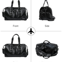 Vintage Leather Travel Duffel Bag - Waterproof Weekend Gym Tote with Shoe Pouch