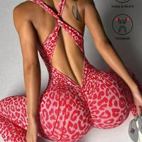 Leopard Print Backless Yoga Jumpsuit