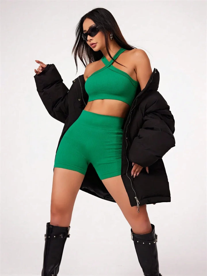 2-Piece Strappy Sports Bra and Shorts Set