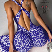 Leopard Print Backless Yoga Jumpsuit