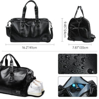 Vintage Leather Travel Duffel Bag - Waterproof Weekend Gym Tote with Shoe Pouch