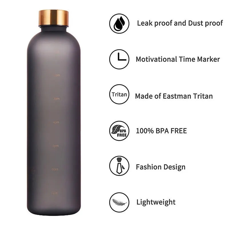 1L Motivational Water Bottle - BPA-Free Time Marker Flask for Fitness &amp; Travel