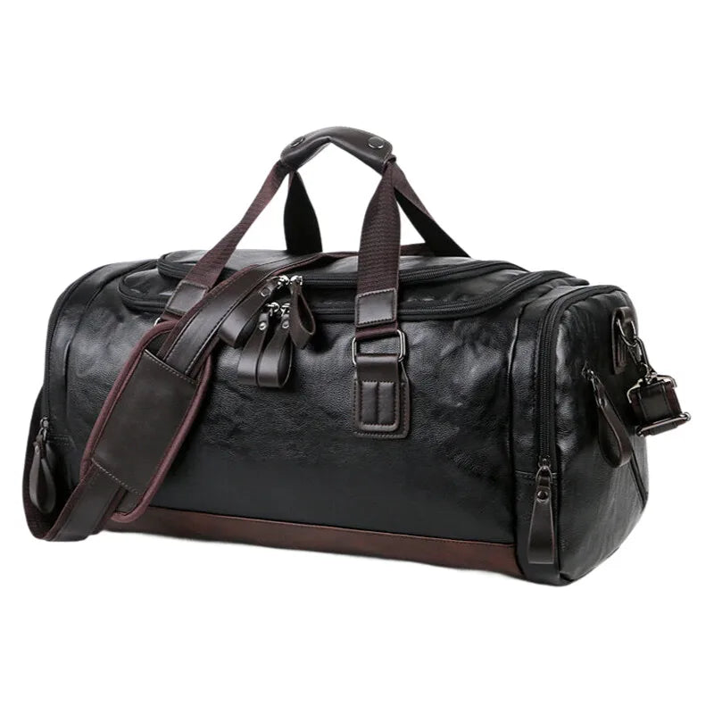 Genuine Leather Duffel Bag - Men's Training Bag for Workout, Travel & Weekend Trips