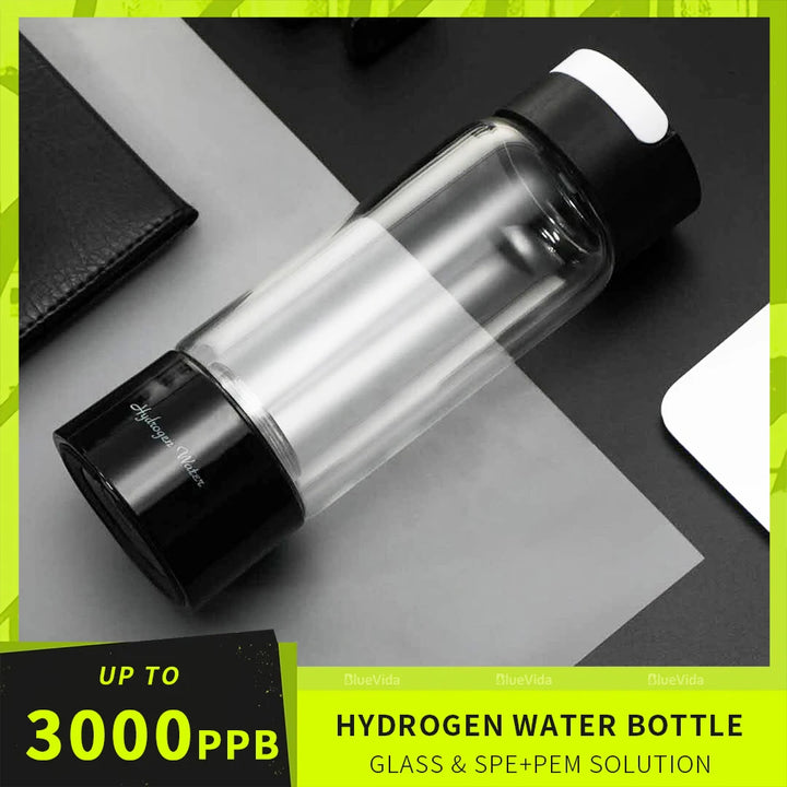 Glass Hydrogen Water Bottle - Dual Chamber Ionizer for Wellness &amp; H2 Inhalation