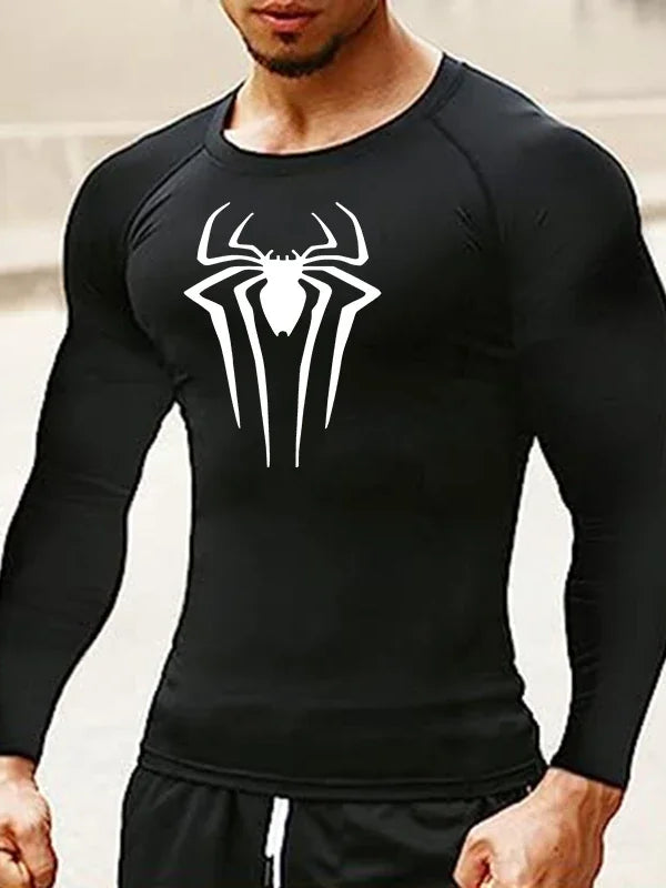Men's Spider Print Long Sleeve Compression Shirt