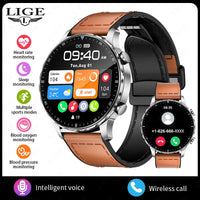 Magnetic Leather Strap Smart Watch - Men's Bluetooth Fitness Watch for Android & iPhone
