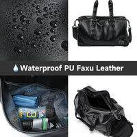 Vintage Leather Travel Duffel Bag - Waterproof Weekend Gym Tote with Shoe Pouch