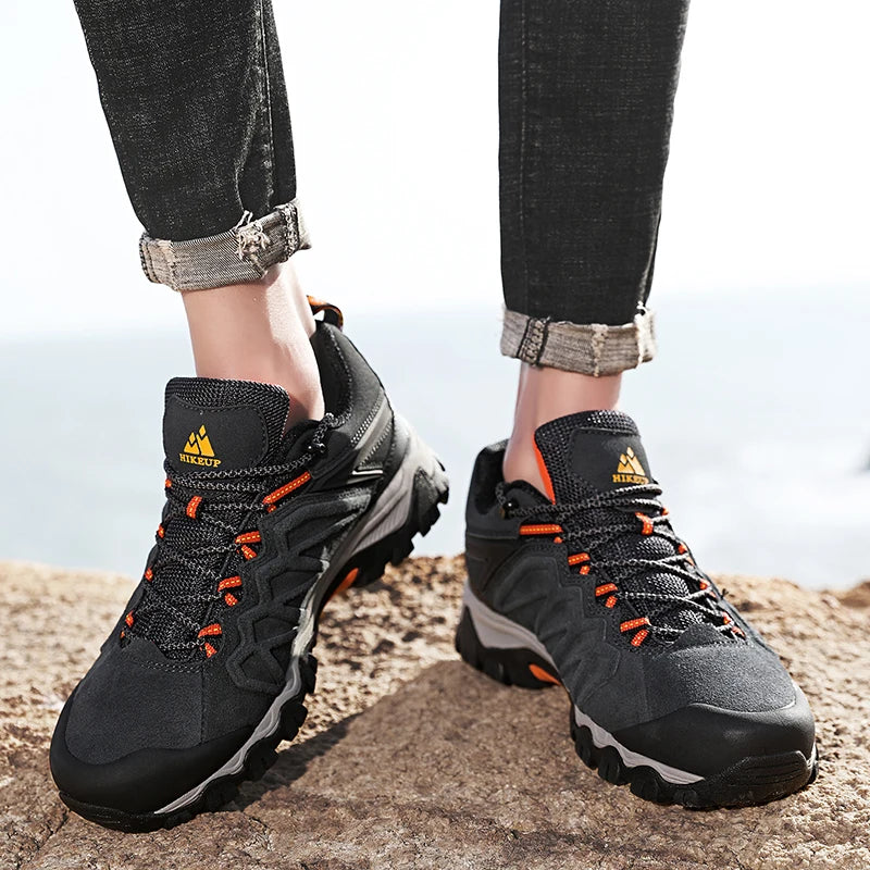 Men's Leather Hiking Shoes - Durable Outdoor Sneakers for Trekking & Climbing