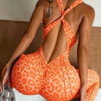 Leopard Print Backless Yoga Jumpsuit