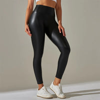 High-Waist Faux Leather Leggings - Women's Sculpting Pants for Yoga & Streetwear