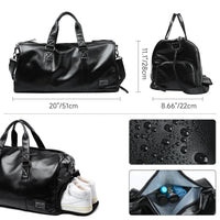 Vintage Leather Travel Duffel Bag - Waterproof Weekend Gym Tote with Shoe Pouch