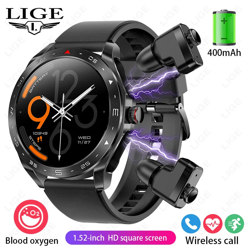 AMOLED Smart Watch with Earbuds - Bluetooth Fitness Watch for Music &amp; Training