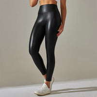 High-Waist Faux Leather Leggings - Women's Sculpting Pants for Yoga & Streetwear
