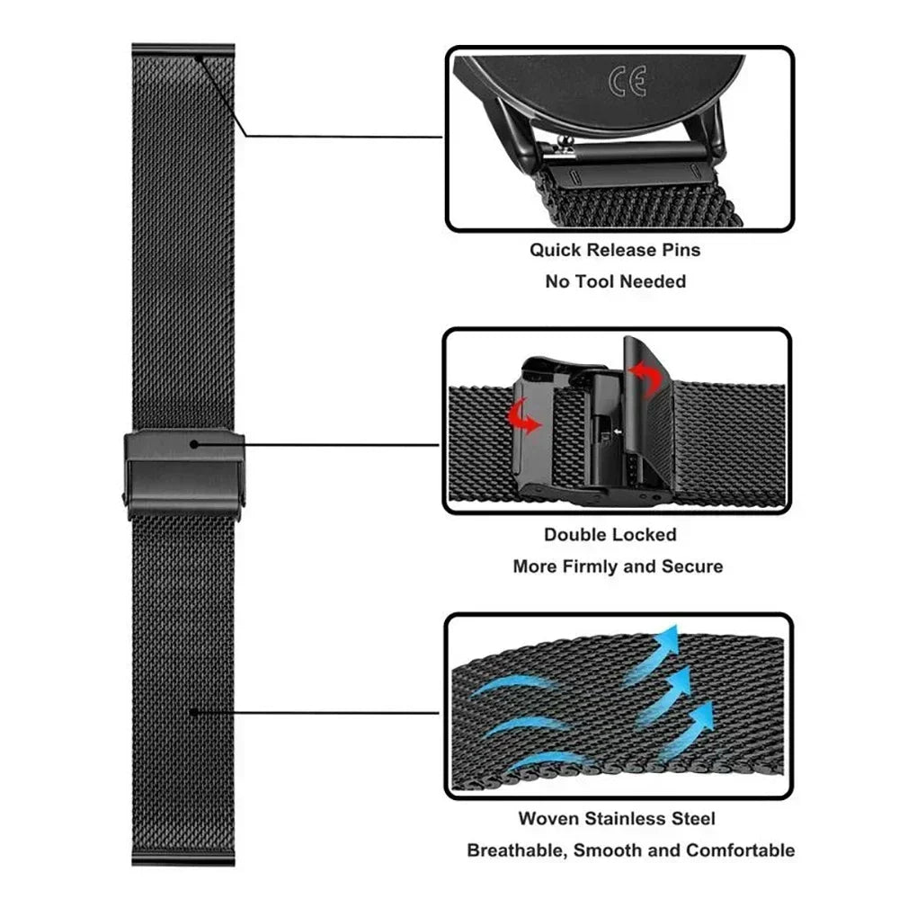 Stainless Steel Watch Band - Blackview W60 Replacement Strap for Smartwatch Wear