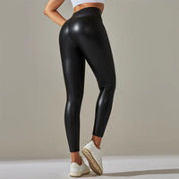 High-Waist Faux Leather Leggings - Women's Sculpting Pants for Yoga & Streetwear