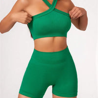 2-Piece Strappy Sports Bra and Shorts Set