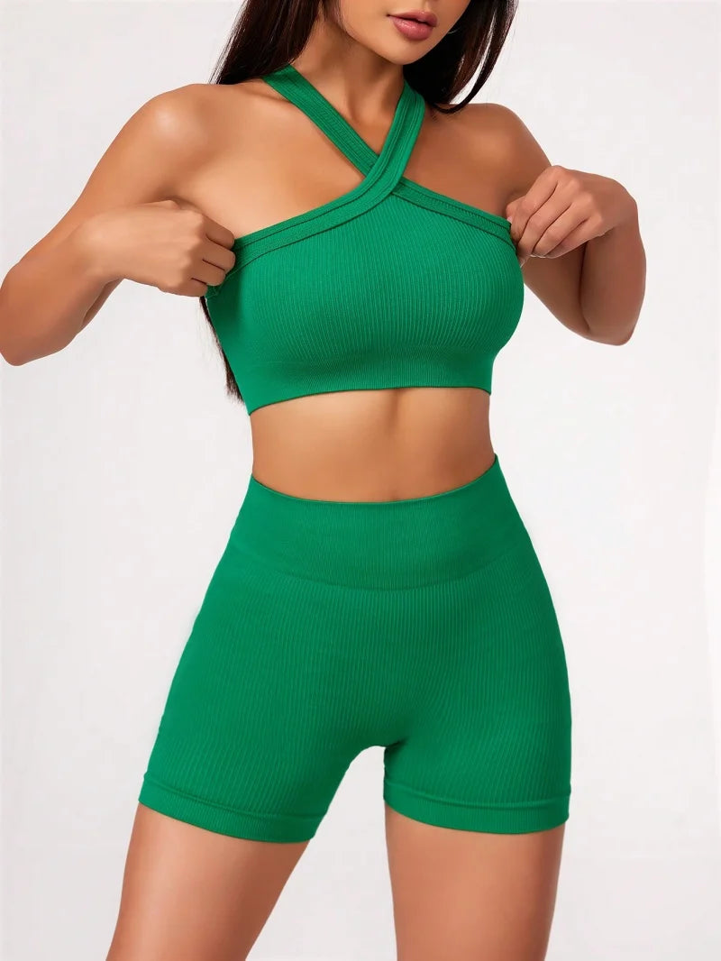 2-Piece Strappy Sports Bra and Shorts Set