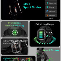 Military Outdoor Smart Watch - Men's 5ATM Fitness Tracker with Bluetooth Calling