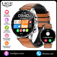 Magnetic Leather Strap Smart Watch - Men's Bluetooth Fitness Watch for Android & iPhone