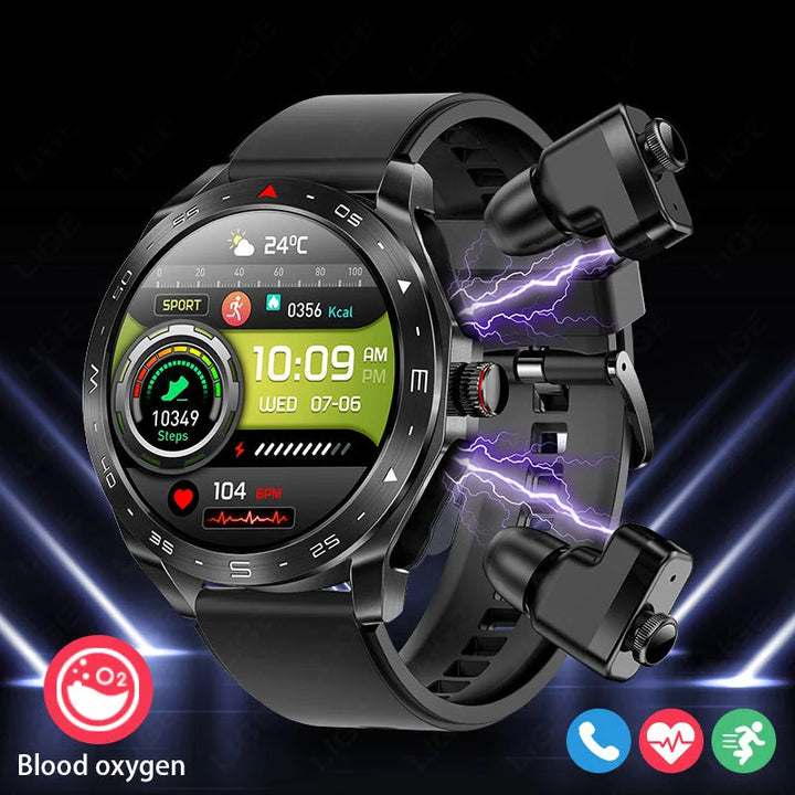 AMOLED Smart Watch with Earbuds - Bluetooth Fitness Watch for Music &amp; Training