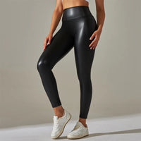 High-Waist Faux Leather Leggings - Women's Sculpting Pants for Yoga & Streetwear