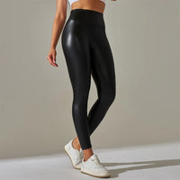 High-Waist Faux Leather Leggings - Women's Sculpting Pants for Yoga & Streetwear