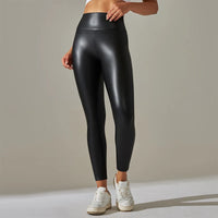 High-Waist Faux Leather Leggings - Women's Sculpting Pants for Yoga & Streetwear