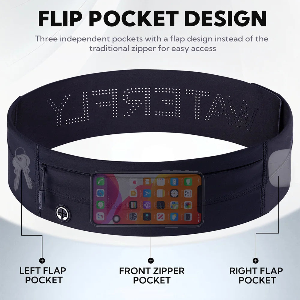 Slim Running Belt Waist Bag - Elastic Phone Pouch for Marathon &amp; Jogging