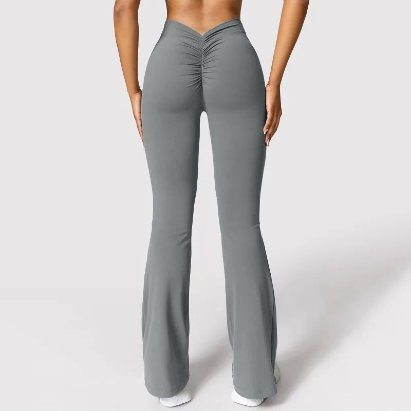 V-Back Flare Fitness Leggings - Women's High-Waist Pants for Gym & Casual Wear
